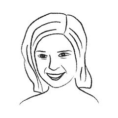 Beautiful girl. Vector. Image of face child, black line, sketch.