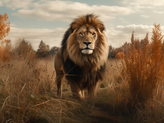 Plakat Male lion stands in safari