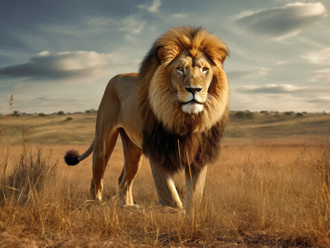 Male lion stands in safari