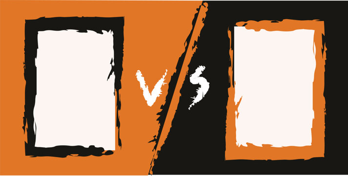 Versus comparison blank frame. Decorative battle cover with lettering. Vector illustration with divider and copy space for contestants. vs sign for sport banner, overlay game, competition, contest