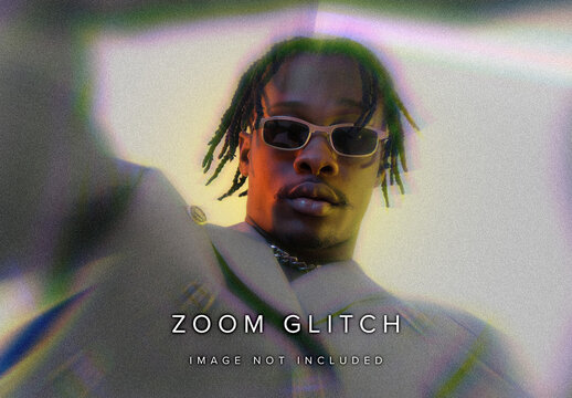 Zoom Glitch Image Effect Mockup