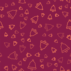 Brown line Church bell icon isolated seamless pattern on red background. Alarm symbol, service bell, handbell sign, notification symbol. Vector