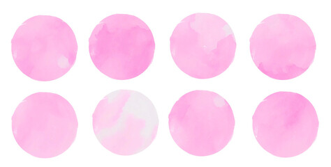 Watercolor circles collection in bright rainbow colors colors. Watercolor stains set isolated on white background. Design elements.