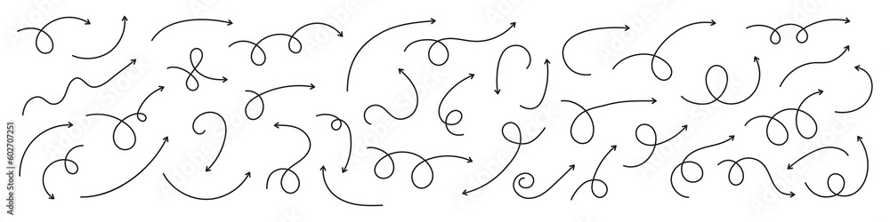 Aufkleber curved arrows. set of vector hand drawn arrows. collection of pointers.