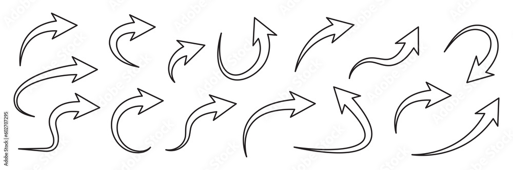 Poster curve arrow vector icons, set round arrow up and arrow down, black line symbols. vector illustration