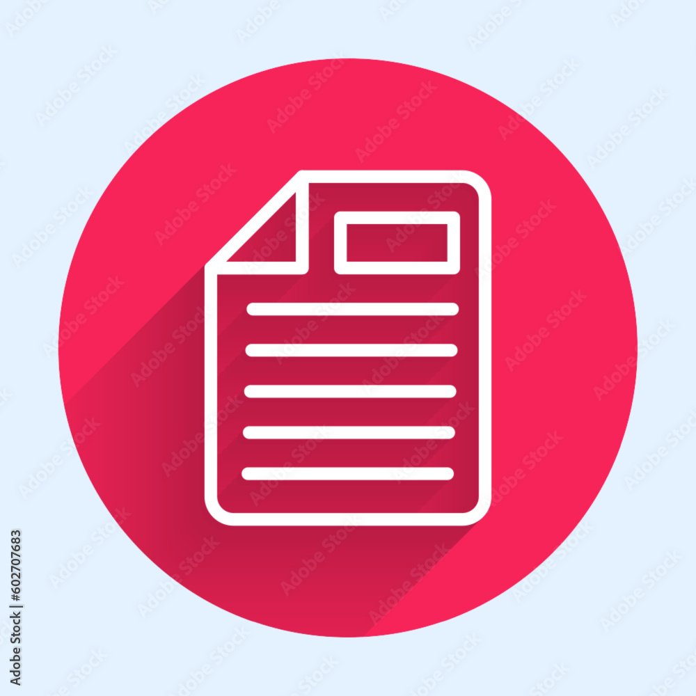 Poster white line file document icon isolated with long shadow background. checklist icon. business concept