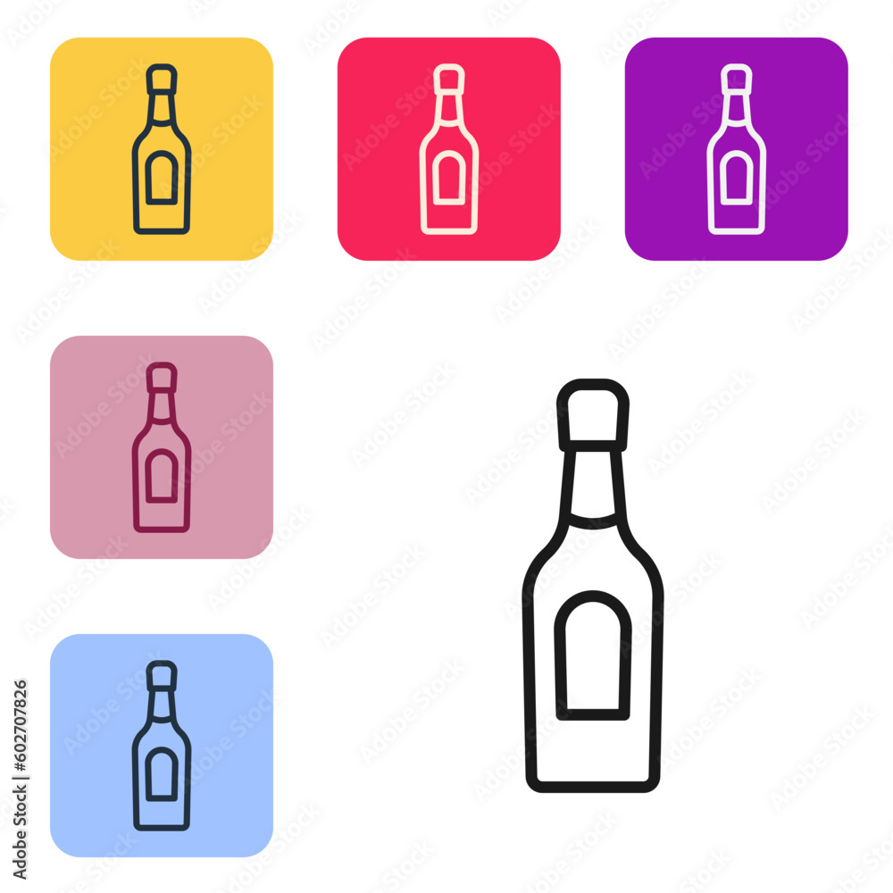 Poster black line champagne bottle icon isolated on white background. set icons in color square buttons. ve
