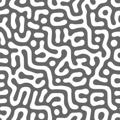 Obraz premium Blob Seamless Pattern Vector Grey White Apparel Design Print Abstract Background. Psychedelic Doodle Random Structure Repetitive Abstraction. Turing Diffusion Reaction Effect Endless Art Illustration
