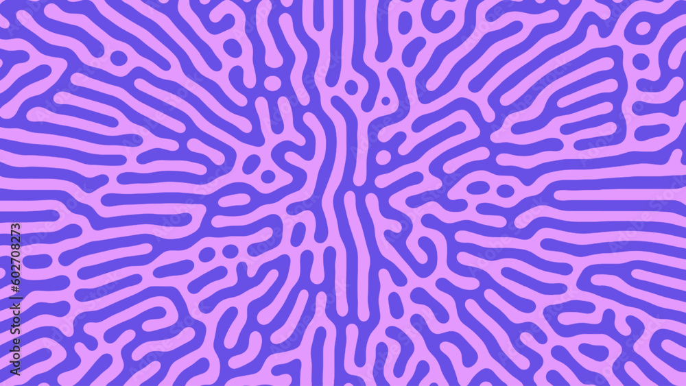 Poster psychedelic frantic radial pattern vector violet purple abstract background. turing diffusion effect