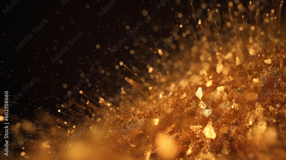Poster golden glittering particles background. generative ai aig21.