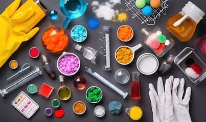  a table topped with lots of different types of laboratory equipment.  generative ai