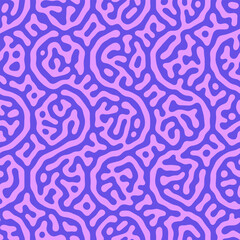 Psychedelic Motif Violet Purple Seamless Pattern Vector Abstract Background. Modern Textile Design Repetitive Bizarre Acid Trip Graphical Abstraction. Liquid Intricate Wavy Structure Endless Ornament