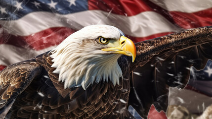 collage de bandera americana y aguila.ilustración de ia generativa