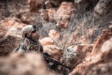 Soldiers of special forces on wars at the desert,Thailand people,Army soldier