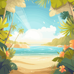 Fototapeta na wymiar Summer background with frame tropical cartoon