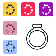 Black line Gold ring icon isolated on white background. Set icons in color square buttons. Vector