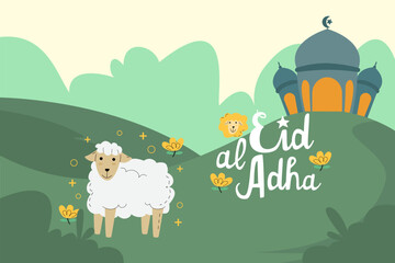 Eid Mubarak Eid Ul Adha Mobarak and mosque illustration