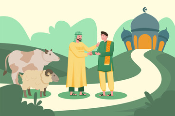 Obraz premium Eid Mubarak Eid Ul Adha Mobarak and mosque illustration