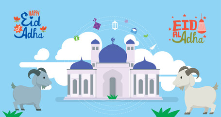 Eid Mubarak Eid Ul Adha Mobarak and mosque illustration