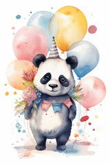 Panda Party Cute Animal Birthday Celebration Ai Generative