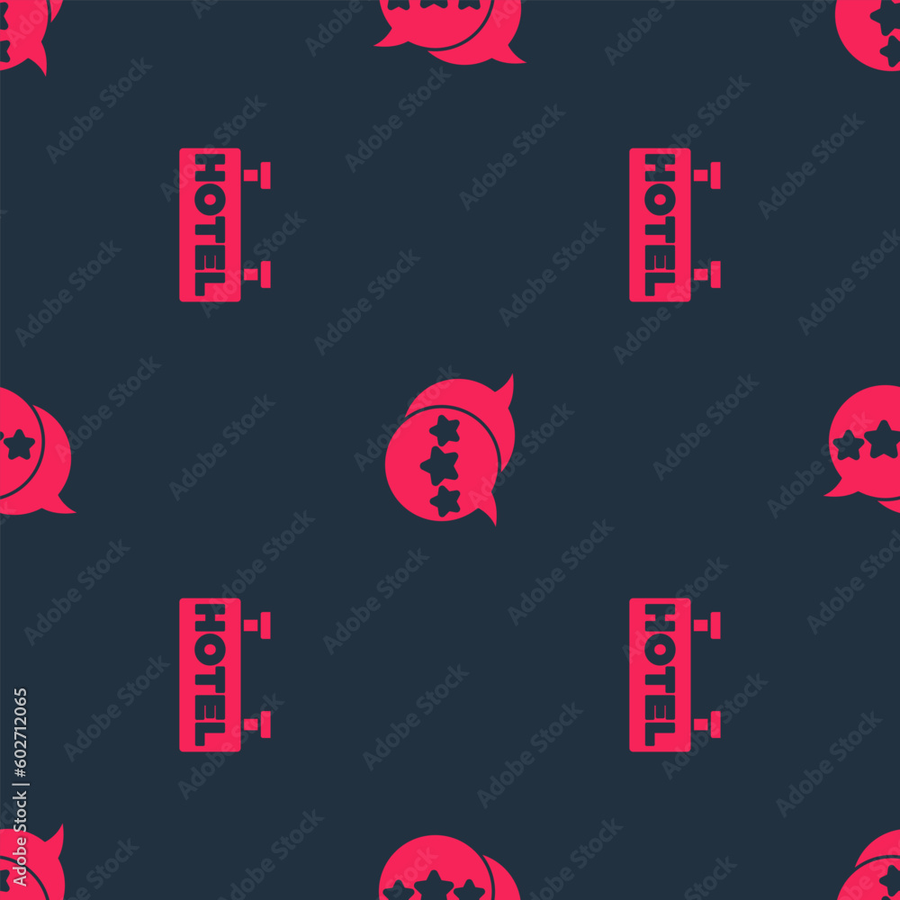 Poster set signboard with text hotel and five stars rating review on seamless pattern. vector