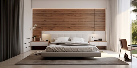 Fototapeta na wymiar Cozy Modern Bedroom Interior Design AI Generated Generative AI