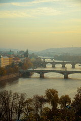 landscape with Vltava river and Charles Bridge - obrazy, fototapety, plakaty