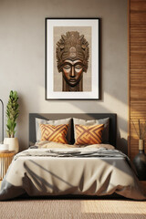 Generative AI Bedroom Interior Empty Frame Mock-up