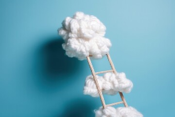 A white cotton cloud with a rope ladder going down on blue background Y2K style © Cinematic Stock