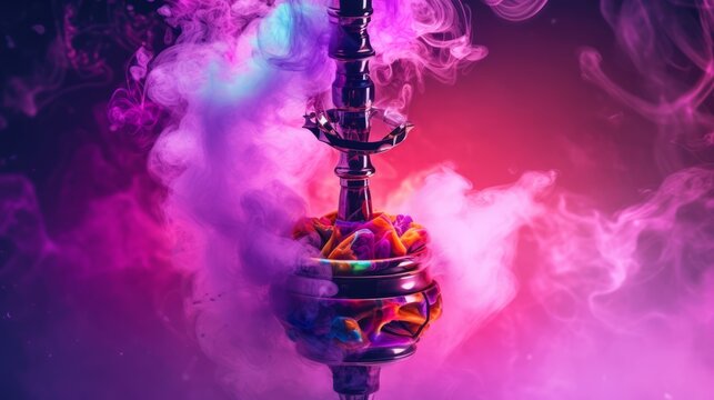 Smoking hookah with smoke on abstract background. Generative ai