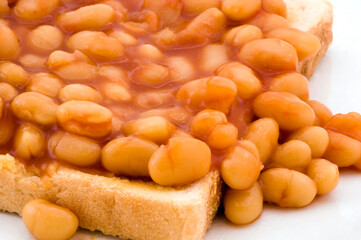 A plate of baked beans in a tomato sauce.