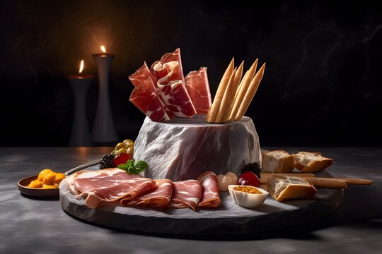 jamon platter luxury served in a restaurant,  ai tools generated image