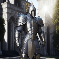 Fototapeta premium realistic medieval warrior with castle background
