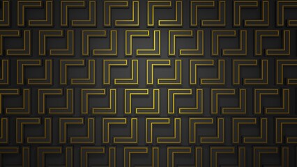 Square abstract black wall background pattern seamless 3d render