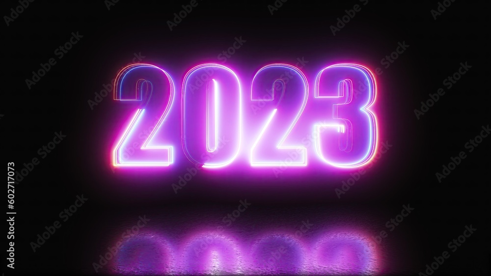 Poster 2023 neon text with reflection