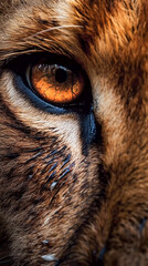 Naklejka premium Beautiful eye portrait of a majestic lion, Generative AI
