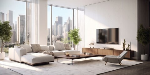 Plakat Chic Modern Living Room Interior AI Generated Generative AI