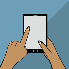 hand with Smartphone business work social media vector background colorful