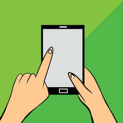 hand with Smartphone business work social media vector background colorful