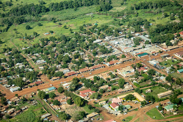 Fototapeta na wymiar Aerial view of the small city of Torit in South Sudan, Africa