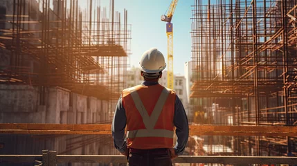 Foto op Plexiglas A civil engineer stands looking at the construction site. Generative AI. © Анастасия Козырева
