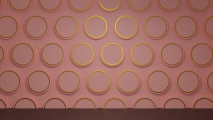 Pink and gold lines abstract circles geometric pattern background 3d render