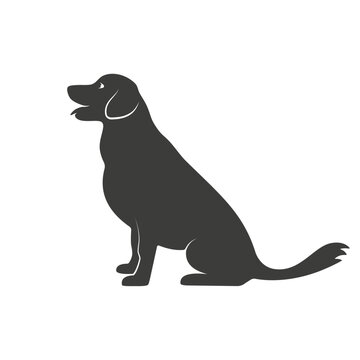 Silhouette of a dog breed Labrador on a white background. Flat style. Vector illustration.