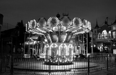 Night carousel in an amusement park