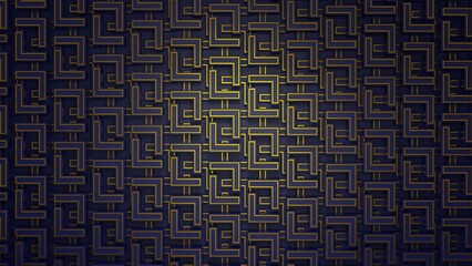 Blue dark and gold lines decoration grid background 3d render minimal