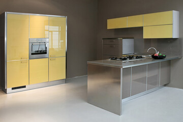 New modern kitchen in yellow with metal