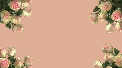 Delicate bouquet of pastel roses on light pink background