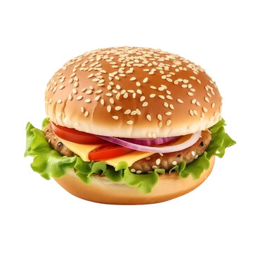 Tasty beef burger with cheese and salad on transparent background AI generated