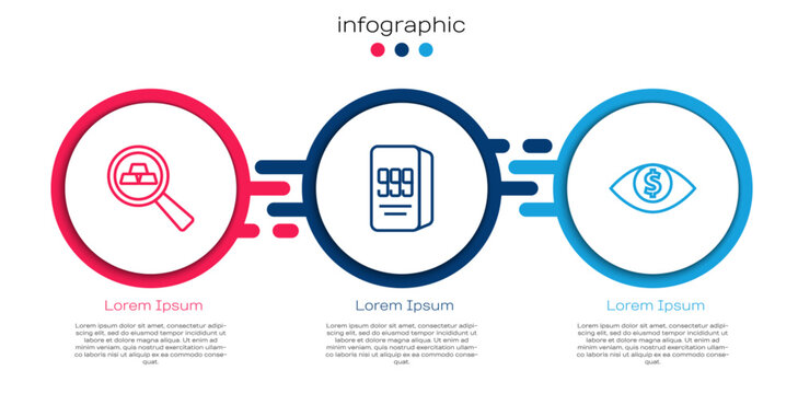 Set Line Gold Bars, 24k And Eye With Dollar. Business Infographic Template. Vector