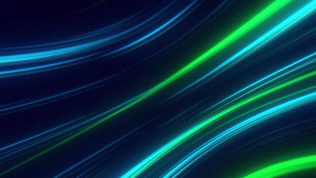Blue and green light Anime Fast Speed Lines motion on dark background.abstract black background with blue and green neon lines.
